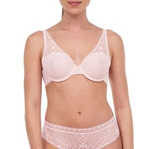 CHANTELLE FRANCE DAY TO NIGHT LACE PLUNGE BRA SOFT CUP UNDERWIRE Pink 32C